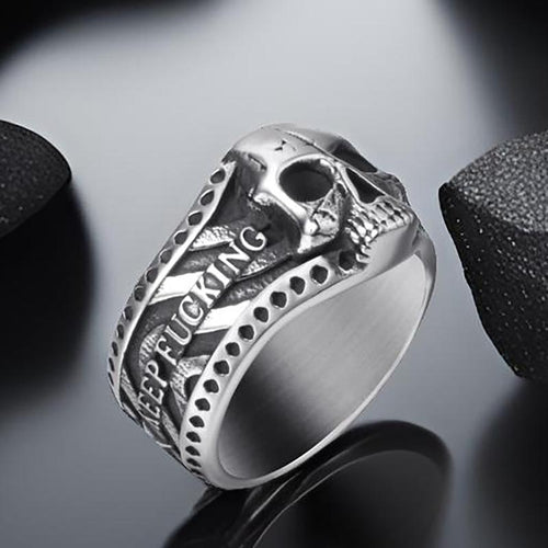 CZTICLE® "Keep Fu**ing Going" Vintage Gothic Skull Ring d04