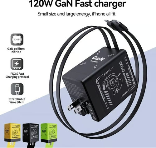 Cilifer® 2-in-1 GaN Compatible with 120W Fast Charger with Retractable Type-C and ligtning Cable D03