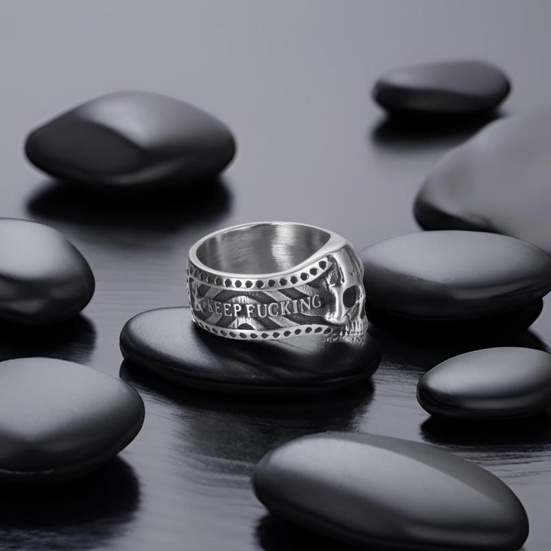 CZTICLE® "Keep Fu**ing Going" Vintage Gothic Skull Ring d04