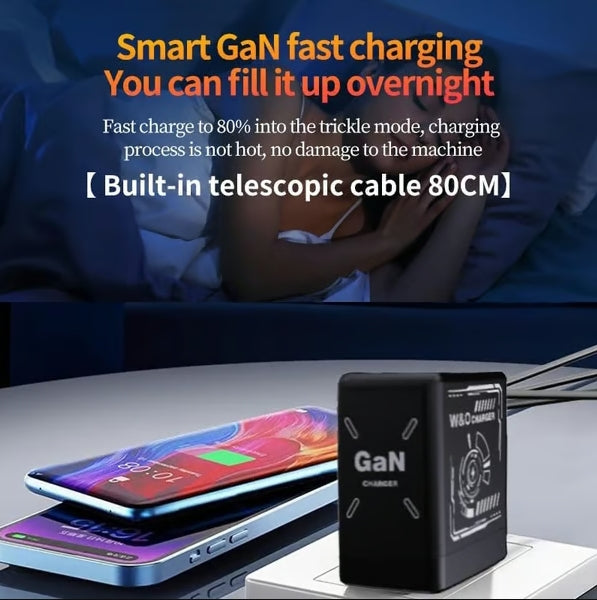 Cilifer® 2-in-1 GaN Compatible with 120W Fast Charger with Retractable Type-C and ligtning Cable D03