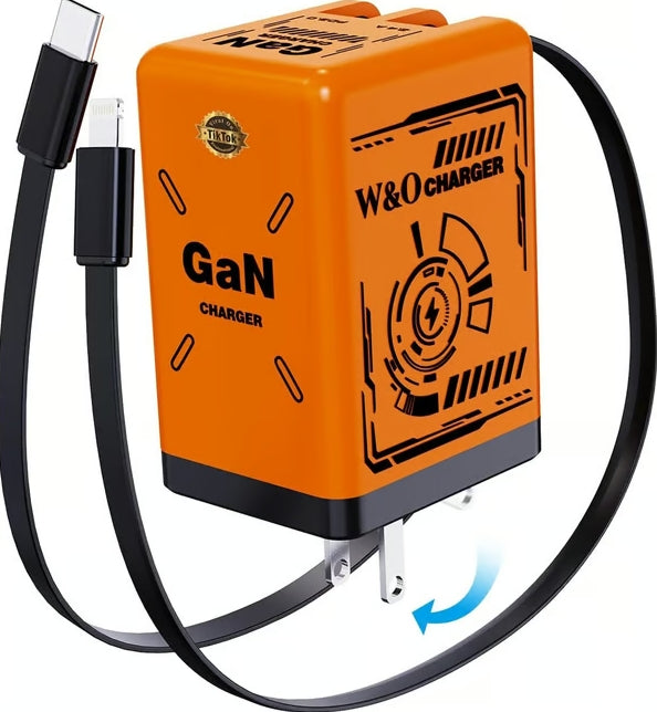 Cilifer® 2-in-1 GaN Compatible with 120W Fast Charger with Retractable Type-C and ligtning Cable D03