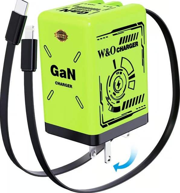 Cilifer® 2-in-1 GaN Compatible with 120W Fast Charger with Retractable Type-C and ligtning Cable D03