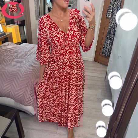 Sfrcord®🔥 Bohemian casual print V-neck waist wrap long dress D02