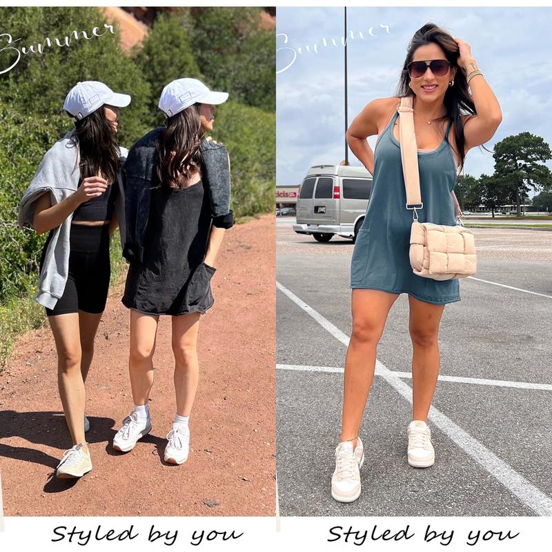 SfrcordĀ®š„2025 Hot Saleš„Women's Athletic Sleeveless Mini Dress with Built-in Shorts V Neck Spaghetti Strap Short Tennis Dress with Pockets D01