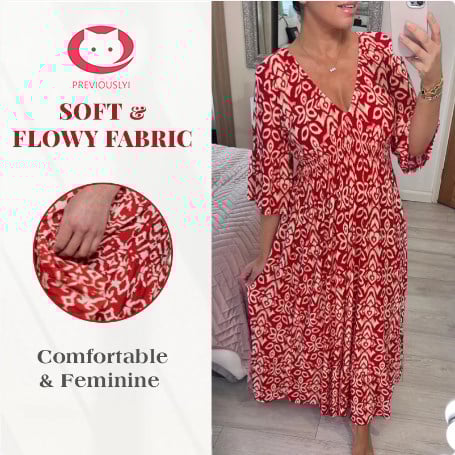 Sfrcord®🔥 Bohemian casual print V-neck waist wrap long dress D02