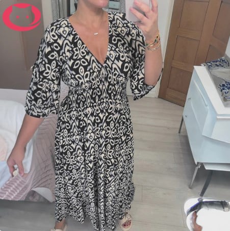 Sfrcord®🔥 Bohemian casual print V-neck waist wrap long dress D02