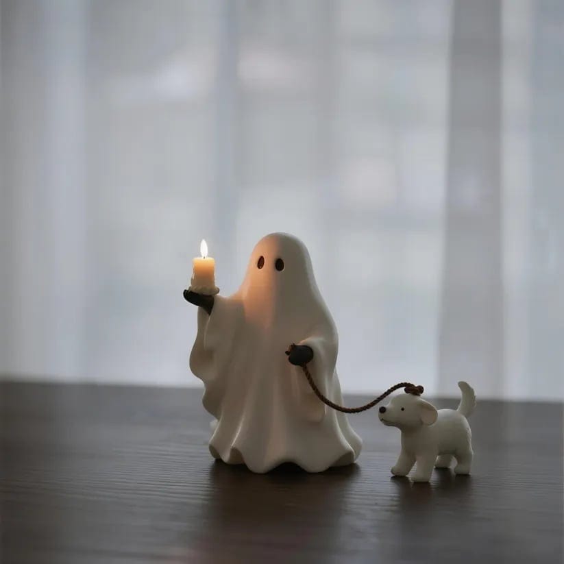 CZTICLE® Ghost & Pup Candle Holder | Whimsical Halloween Figurine D02