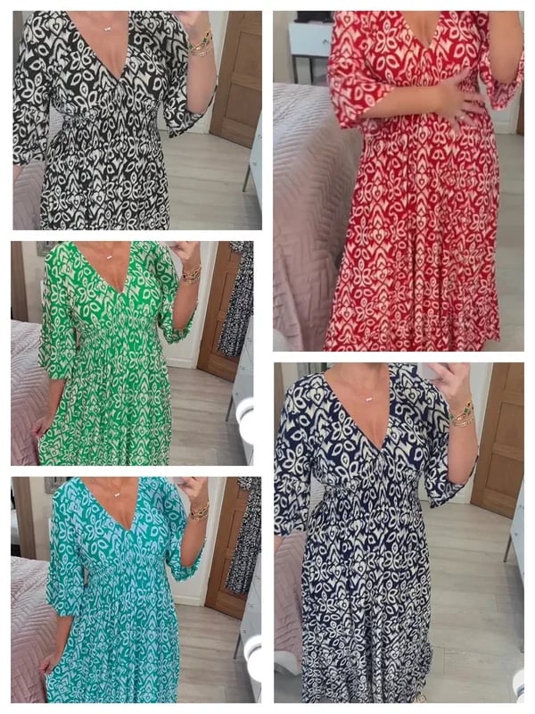 Sfrcord®🔥 Bohemian casual print V-neck waist wrap long dress D02