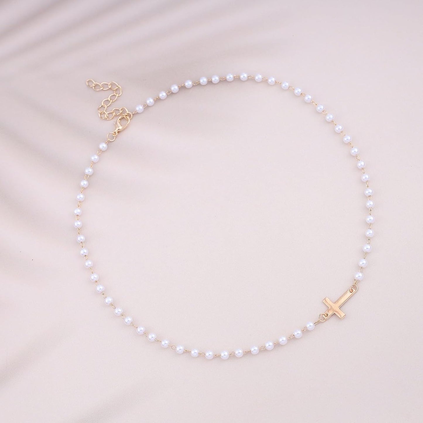 CZTICLE® Pearl Choker Necklace Gold Pearl Necklace Choker Vintage Cross Crucifix Necklace Minimalist Pearl Cross Necklace Jewelry for Women D01