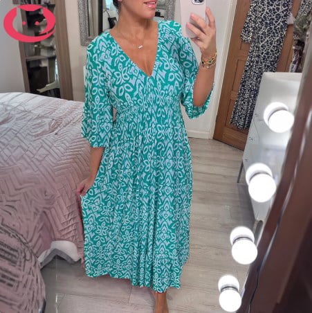 Sfrcord®🔥 Bohemian casual print V-neck waist wrap long dress D02