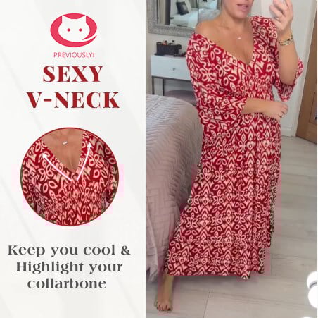 Sfrcord®🔥 Bohemian casual print V-neck waist wrap long dress D02