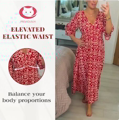 Sfrcord®🔥 Bohemian casual print V-neck waist wrap long dress D02