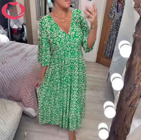 Sfrcord®🔥 Bohemian casual print V-neck waist wrap long dress D02