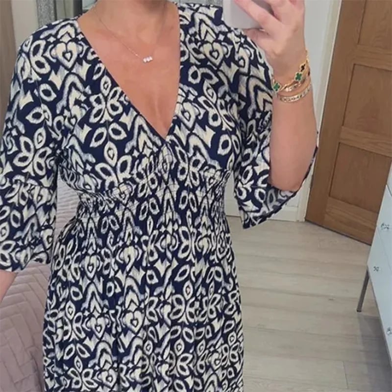 Sfrcord®🔥 Bohemian casual print V-neck waist wrap long dress D02