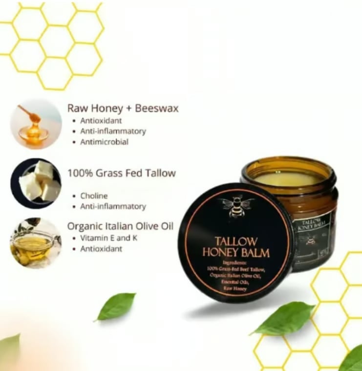 Luhaka® 🔥 🍯Handmade Organic Grass-Fed Beef Tallow Balm with Raw Honey 🌿 D02