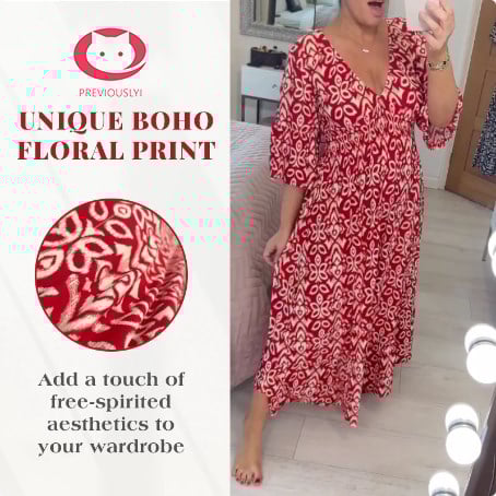Sfrcord®🔥 Bohemian casual print V-neck waist wrap long dress D02