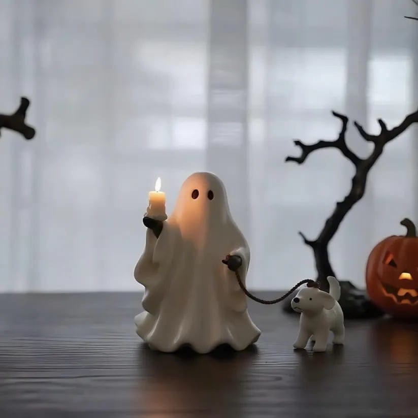 CZTICLE® Ghost & Pup Candle Holder | Whimsical Halloween Figurine D02