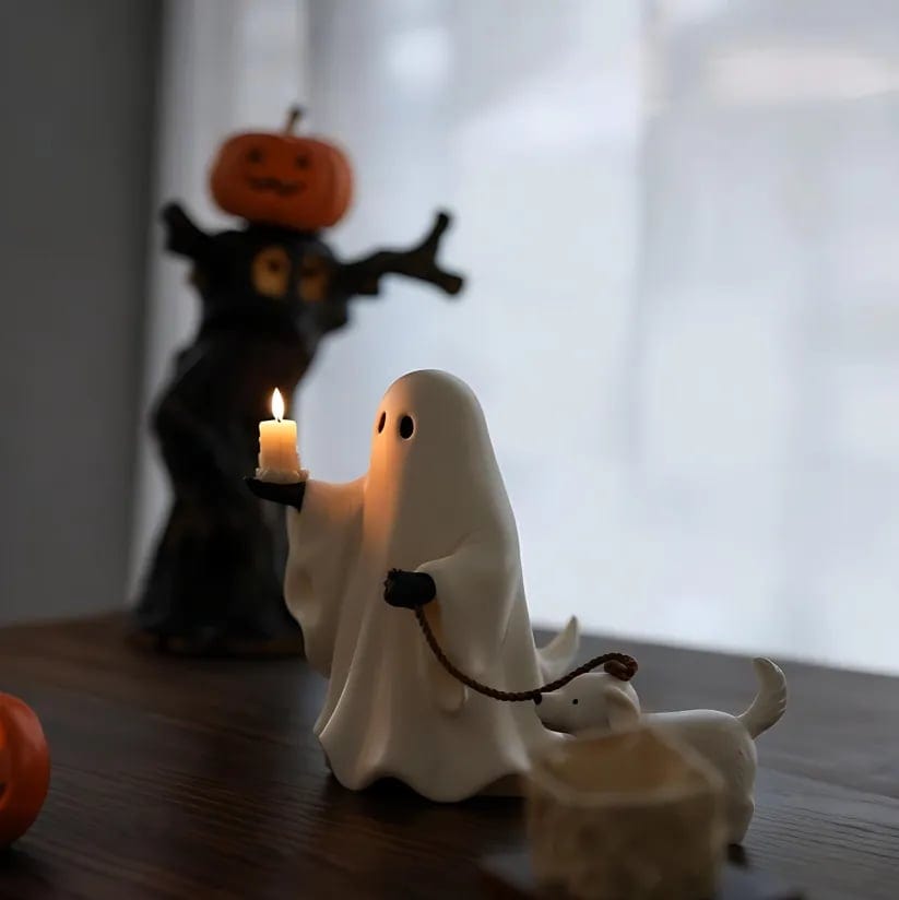 CZTICLE® Ghost & Pup Candle Holder | Whimsical Halloween Figurine D02