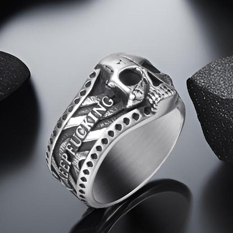 CZTICLE® "Keep Fu**ing Going" Vintage Gothic Skull Ring d02