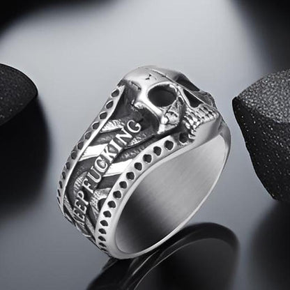 CZTICLE® "Keep Fu**ing Going" Vintage Gothic Skull Ring d02