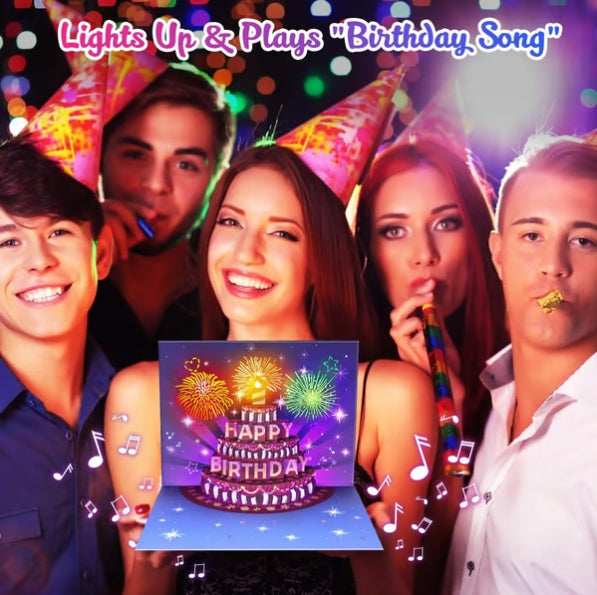 CZTICLE®  Fireworks Pop Up Cake Light and Music Happy Birthday Card Gift D01