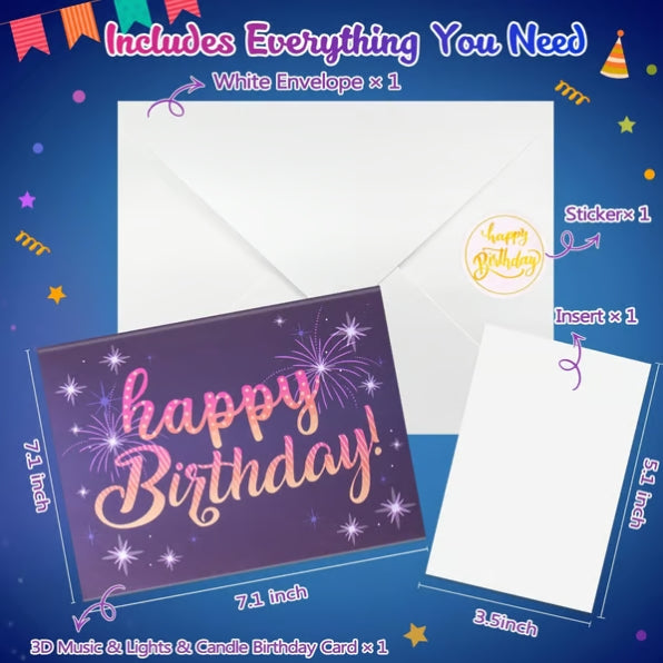 CZTICLE®  Fireworks Pop Up Cake Light and Music Happy Birthday Card Gift D01