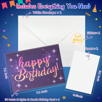 CZTICLE®  Fireworks Pop Up Cake Light and Music Happy Birthday Card Gift D01