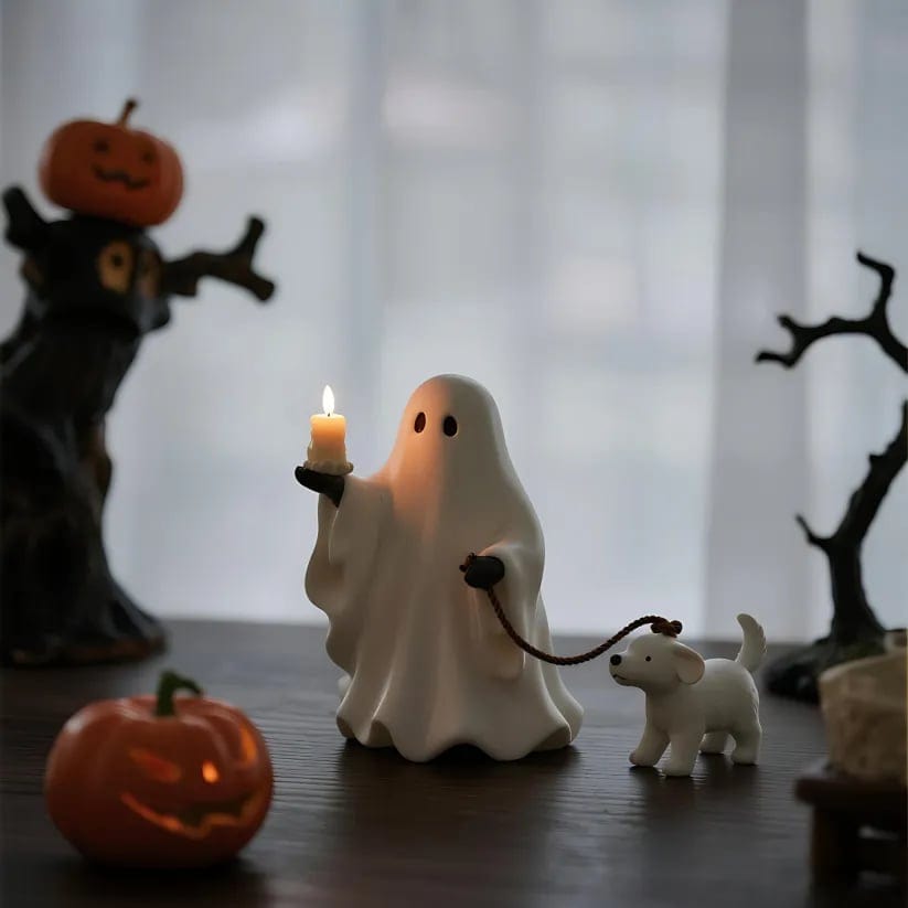 CZTICLE® Ghost & Pup Candle Holder | Whimsical Halloween Figurine D02