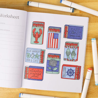 Cilifer®🎨 Coastal Americana Coloring Book – 40 Hand-Drawn Designs on Thick. Single-Sided Perforated Pages D01