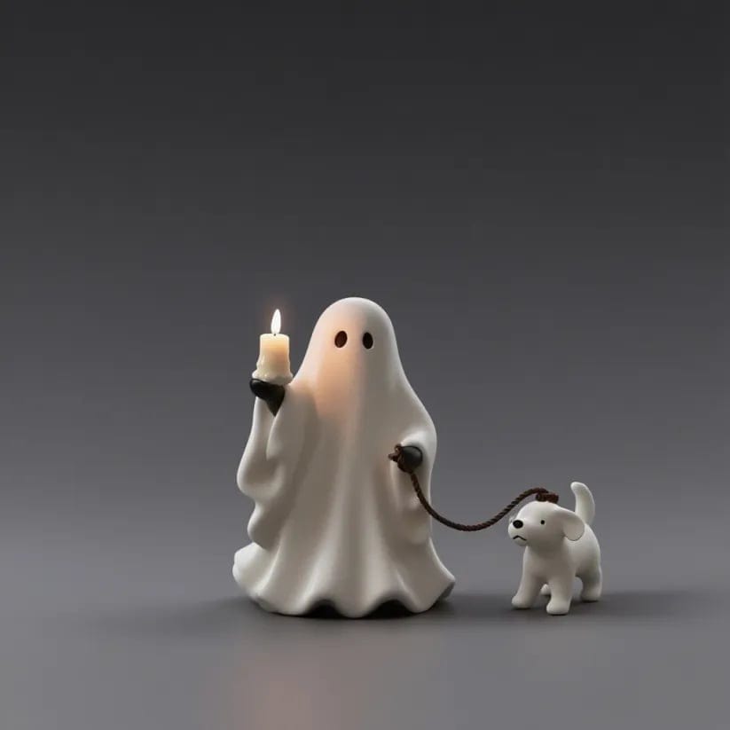 CZTICLE® Ghost & Pup Candle Holder | Whimsical Halloween Figurine D02