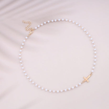 CZTICLE® Pearl Choker Necklace Gold Pearl Necklace Choker Vintage Cross Crucifix Necklace Minimalist Pearl Cross Necklace Jewelry for Women D01