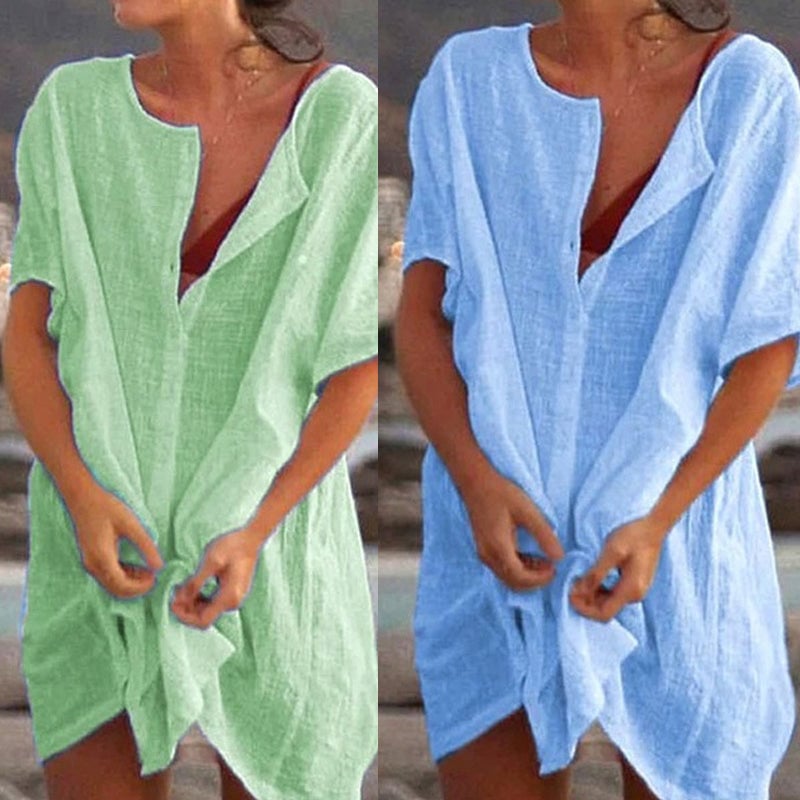 Sfrcord® 🔥Summer Cotton Loose Short Dresses  Casual Women's Shirt D02
