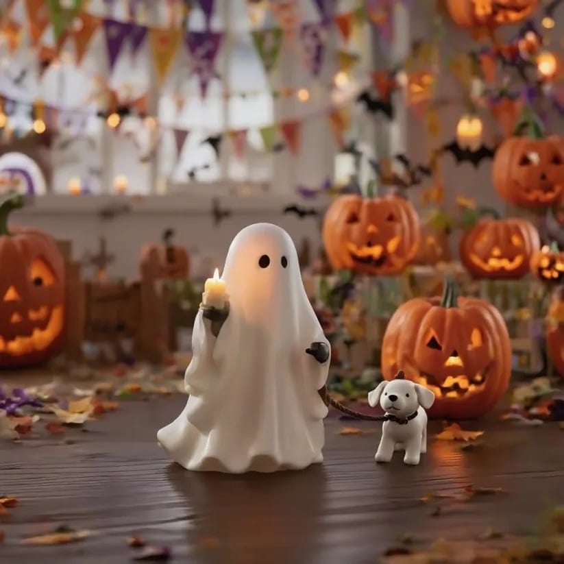 CZTICLE® Ghost & Pup Candle Holder | Whimsical Halloween Figurine D02