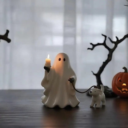 CZTICLE® Ghost & Pup Candle Holder | Whimsical Halloween Figurine D02