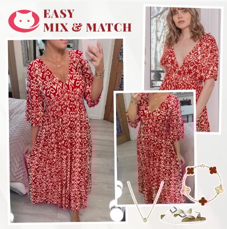 Sfrcord®🔥 Bohemian casual print V-neck waist wrap long dress D02