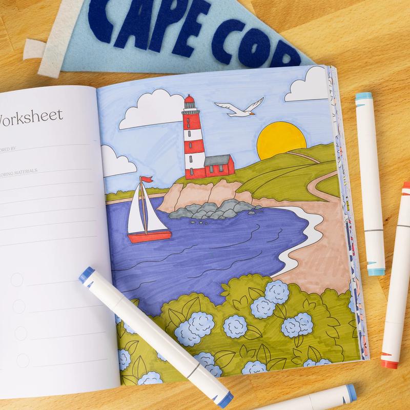 Cilifer®🎨 Coastal Americana Coloring Book – 40 Hand-Drawn Designs on Thick. Single-Sided Perforated Pages D01