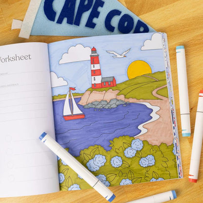 Cilifer®🎨 Coastal Americana Coloring Book – 40 Hand-Drawn Designs on Thick. Single-Sided Perforated Pages D01