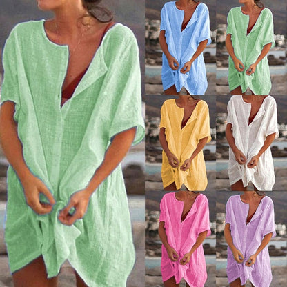 Sfrcord® 🔥Summer Cotton Loose Short Dresses  Casual Women's Shirt D02
